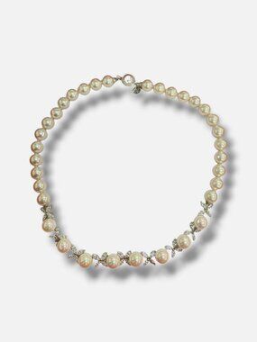 Majorica Women's Rhodium Plated Venus Pearls & Cubic Zirconia Necklace